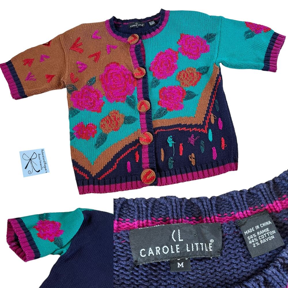 Carole Little Colorful Rose Sweater Sz M